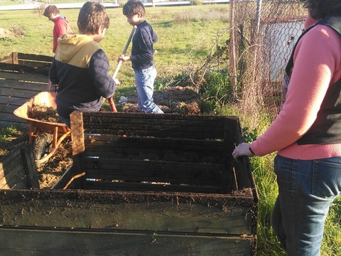 Limpeza e reinstalação das caixas de compostagem junto da horta pedagógica (janeiro).